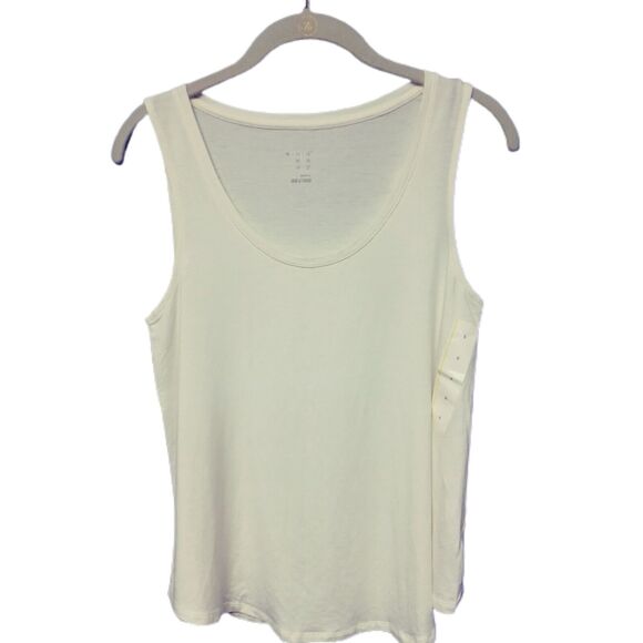 Womens Small White Tank Top Ivory Stretch Scoop Neck Knit Casual Layering Tee - Picture 12 of 12